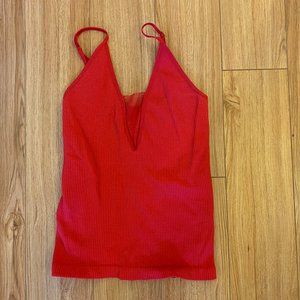 Free People Red Semi Sheer Top